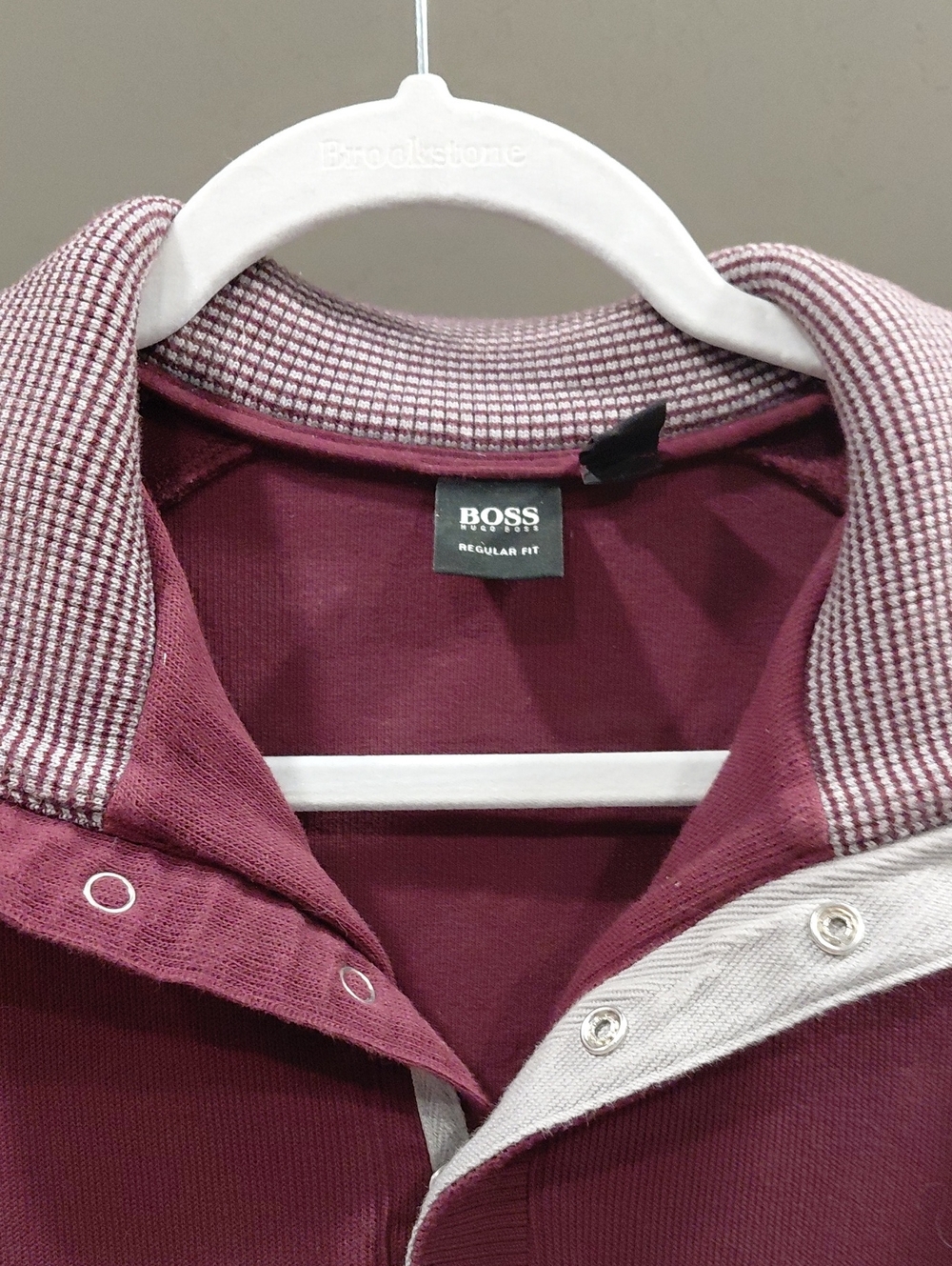 BOSS Men's Long Sleeve Burgundy Polo Sweater with Contrast Knit Collar